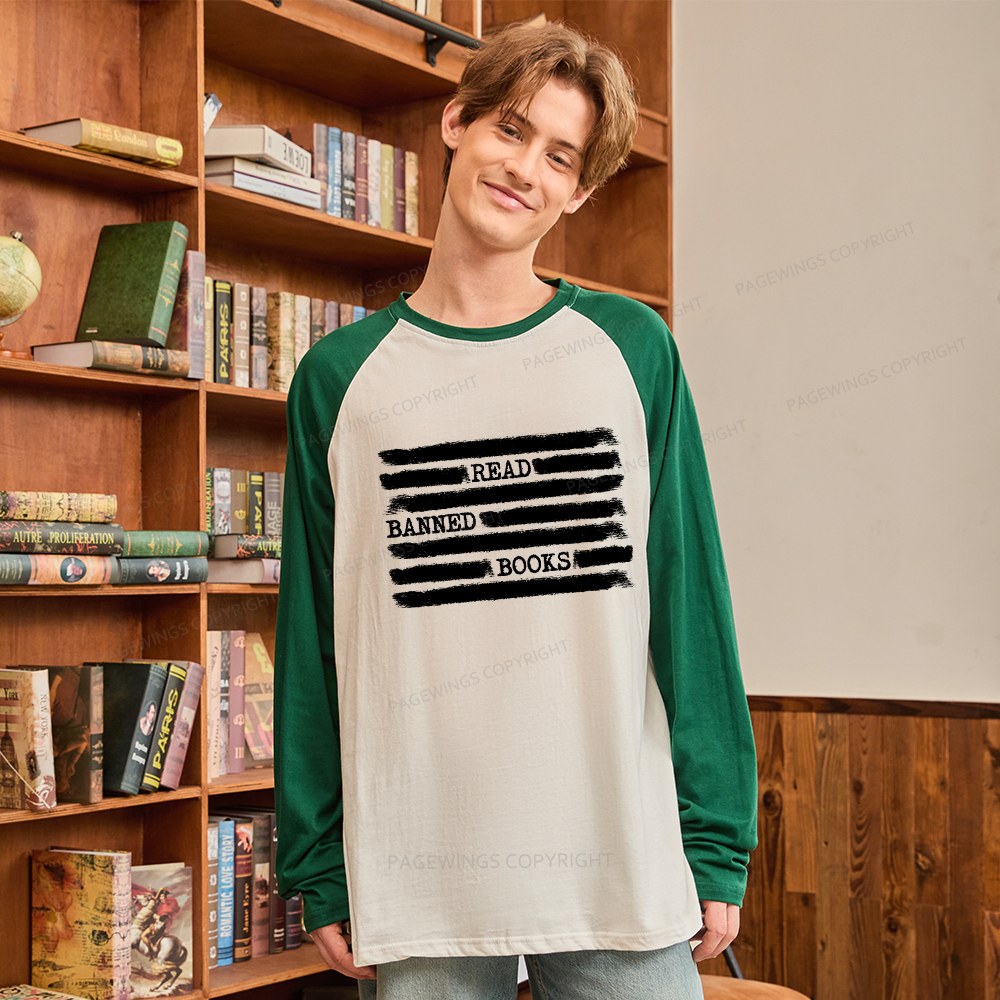 Pagewings Read Banned Books Bookworm Librarian Long Sleeve Raglan T-shirt
