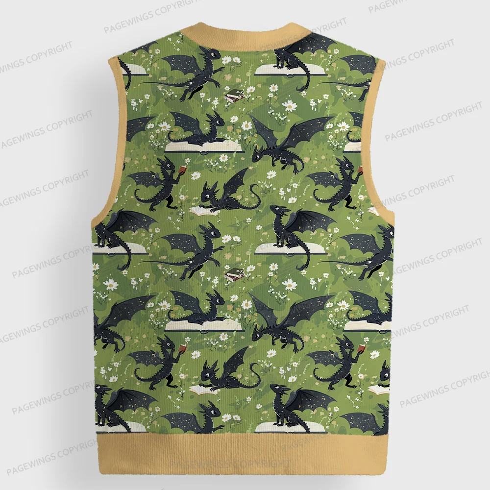 Pagewings Book Dragon Unisex V-Neck Ugly Knit Vest