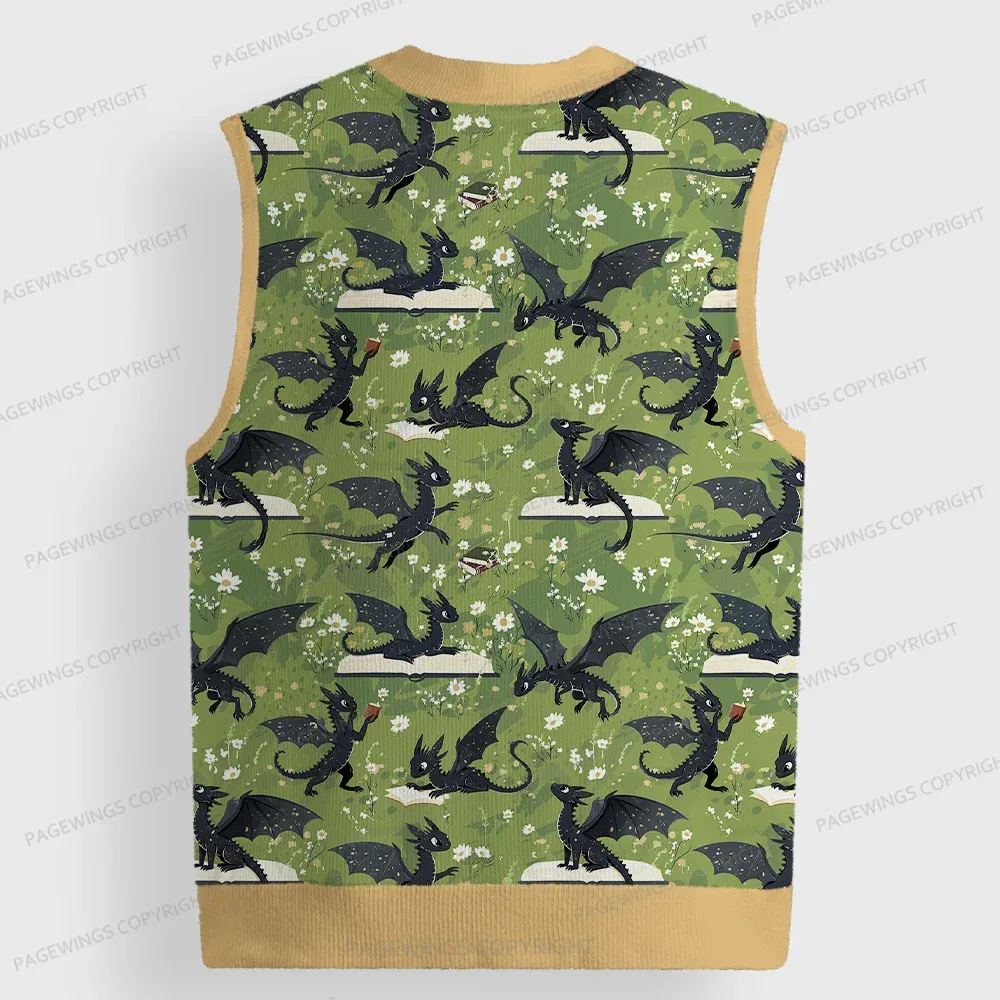 Pagewings Book Dragon Unisex V-Neck Ugly Knit Vest