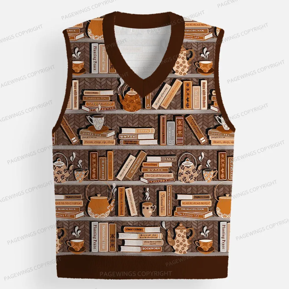 Pagewings Cozy Reading Unisex V-Neck Ugly Knit Vest