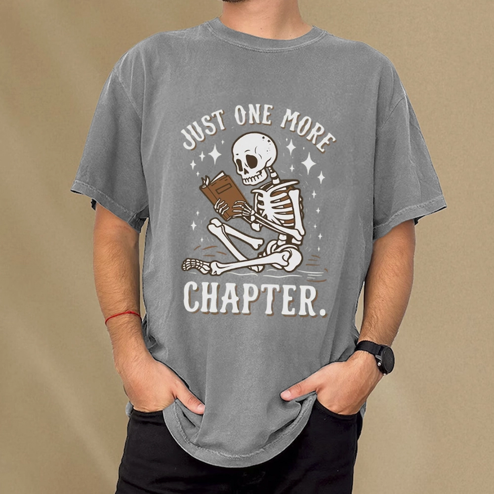 Pagewings Just One More Chapter Halloween Skeleton Unisex Washed T-shirt