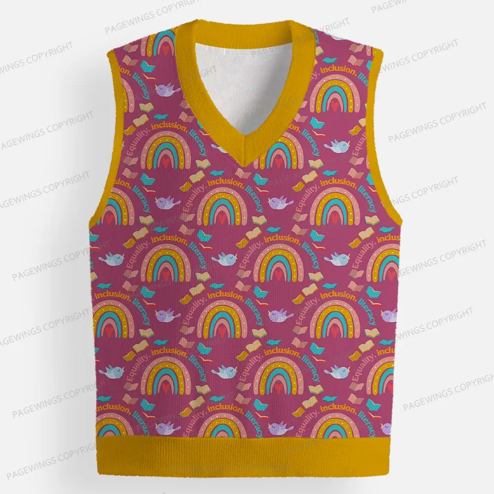 Pagewings Equality Inclusion Literacy Unisex V-Neck Ugly Knit Vest