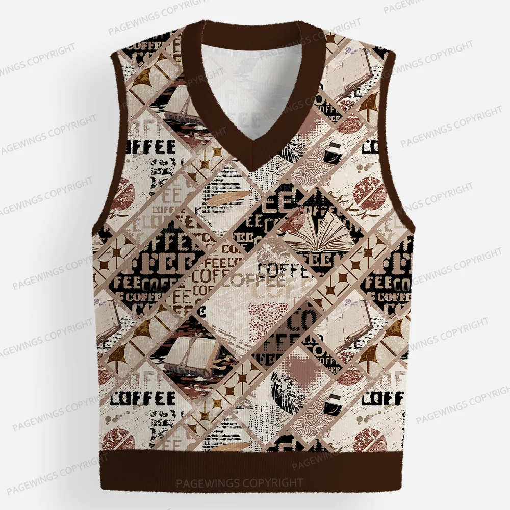 Pagewings Coffee And Books Unisex V-Neck Ugly Knit Vest