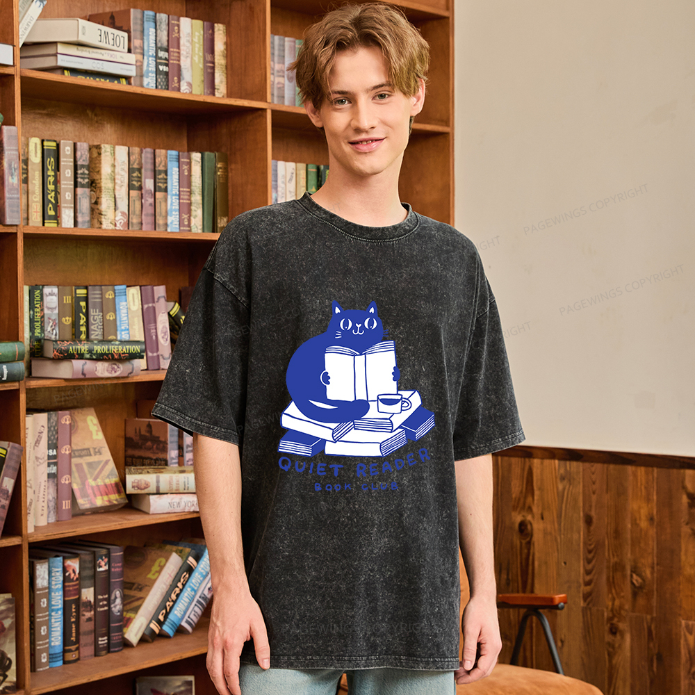 Pagewings Quiet Reader Book Club  Unisex Washed T-shirt
