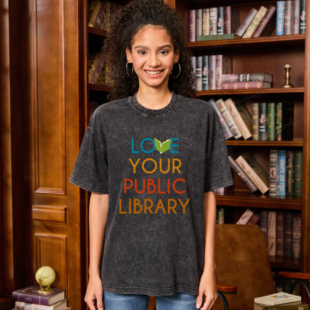 Pagewings Love Your Public Library Unisex Washed T-shirt