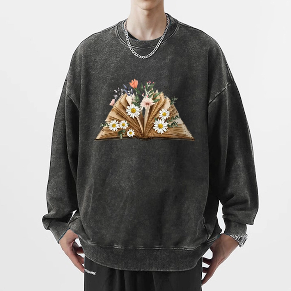 Pagewings Reading Flower Book Unisex Washed Sweatshirt