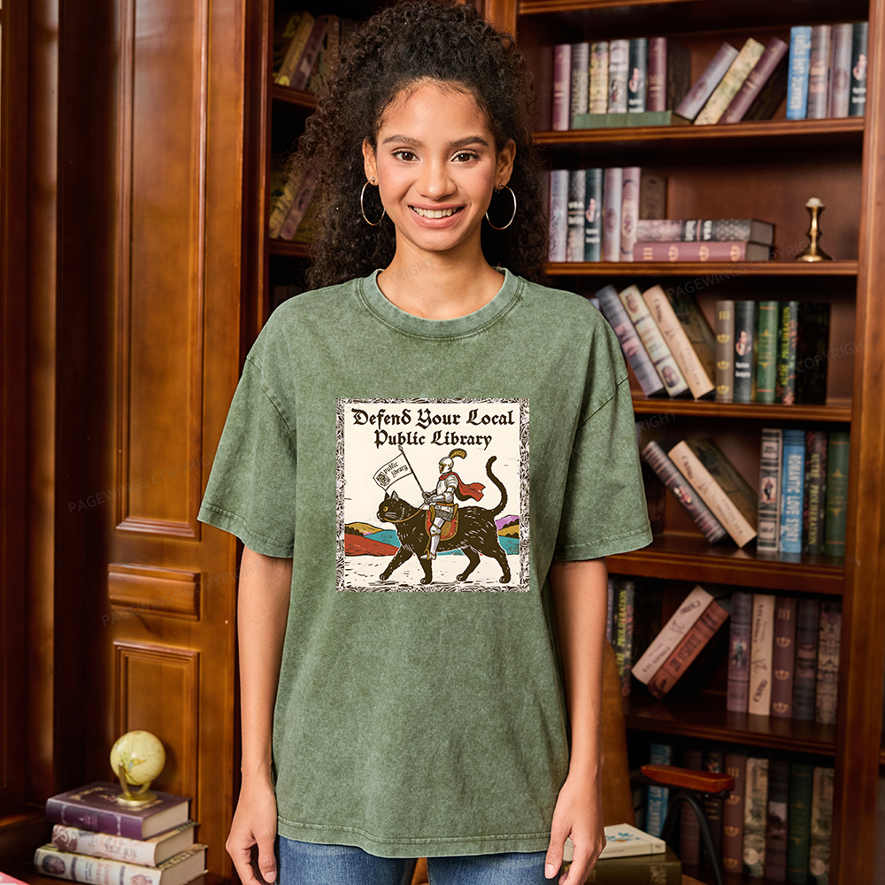 Pagewings Defend Your Local Public Library Unisex Washed T-shirt