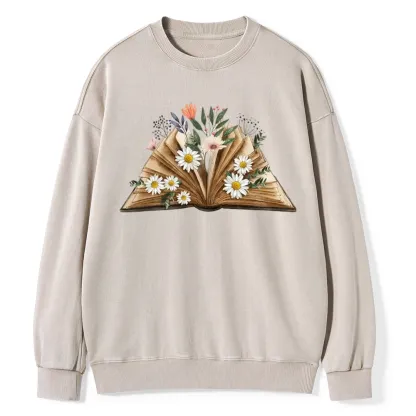 Pagewings Reading Flower Book Unisex Washed Sweatshirt