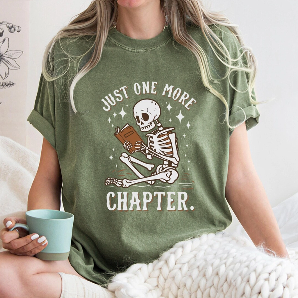 Pagewings Just One More Chapter Halloween Skeleton Unisex Washed T-shirt