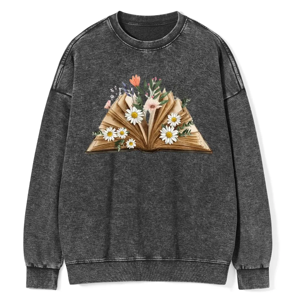 Pagewings Reading Flower Book Unisex Washed Sweatshirt