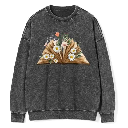 Pagewings Reading Flower Book Unisex Washed Sweatshirt