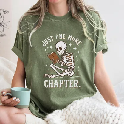 Pagewings Just One More Chapter Halloween Skeleton Unisex Washed T-shirt