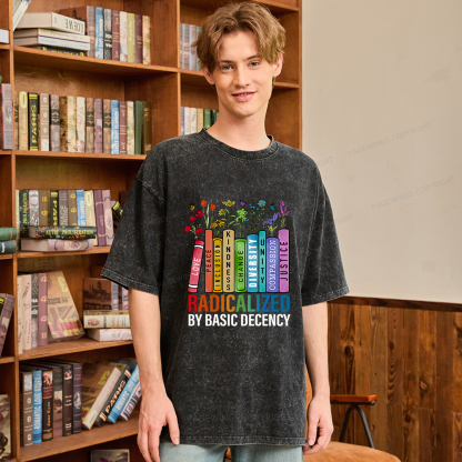 Pagewings Radicalized by Basic Decency Unisex Washed T-shirt