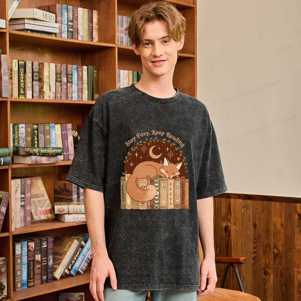 Pagewings Stay Foxy Keep Reading Unisex Washed T-shirt