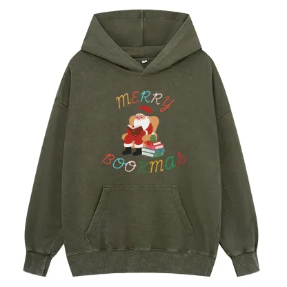 Pagewings Merry Bookmas Christmas Unisex Washed Hoodie