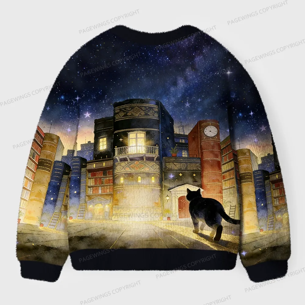 Pagewings Cats Loves Reading Unisex Ugly Cardigan Sweaters