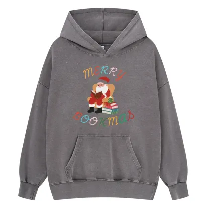 Pagewings Merry Bookmas Christmas Unisex Washed Hoodie