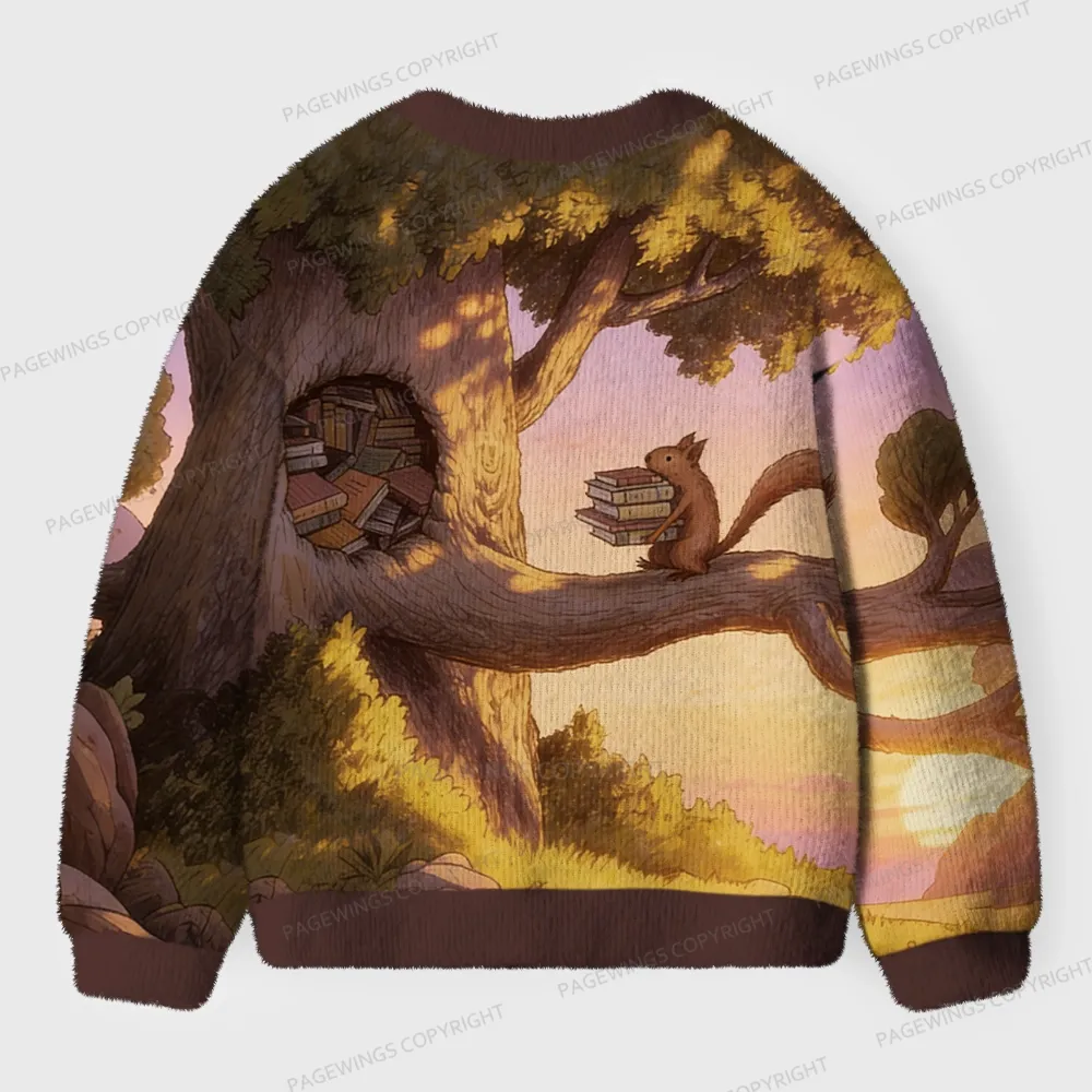 Pagewings Squirrels Love Reading Unisex Ugly Cardigan Sweaters