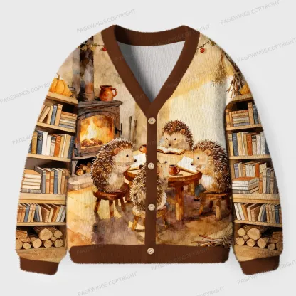 Pagewings Hedgehog Book Club Unisex Ugly Cardigan Sweaters