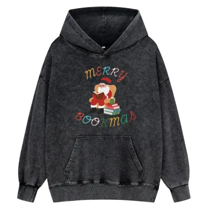 Pagewings Merry Bookmas Christmas Unisex Washed Hoodie