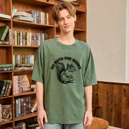 Pagewings Go Nuts For Books Unisex Washed T-shirt