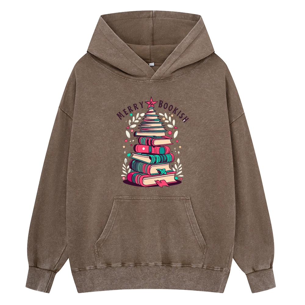 Pagewings Merry & Bookish Christmas Unisex Washed Hoodie