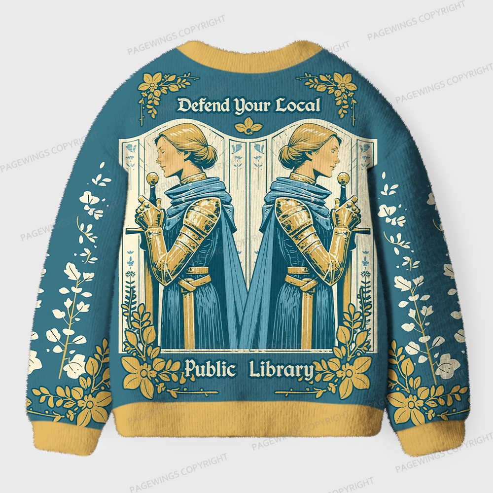 Pagewings Defend Local Public Library Unisex Ugly Cardigan Sweaters