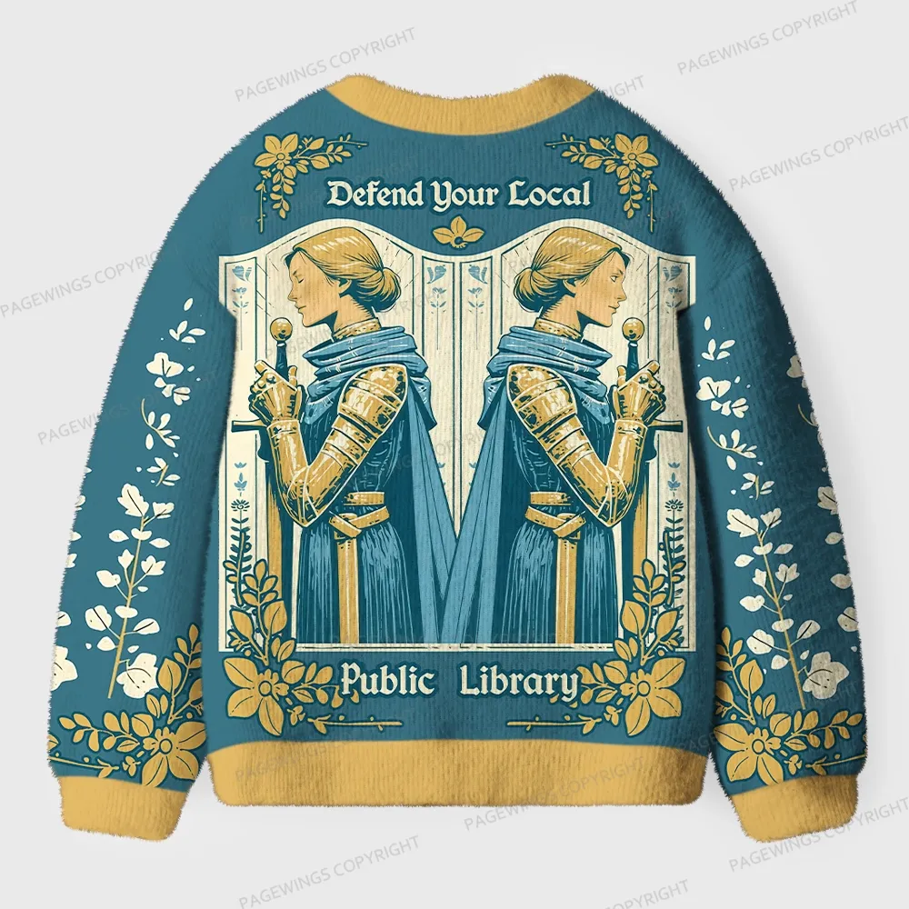 Pagewings Defend Local Public Library Unisex Ugly Cardigan Sweaters