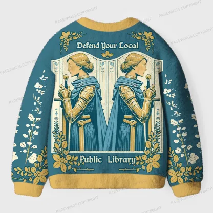 Pagewings Defend Local Public Library Unisex Ugly Cardigan Sweaters