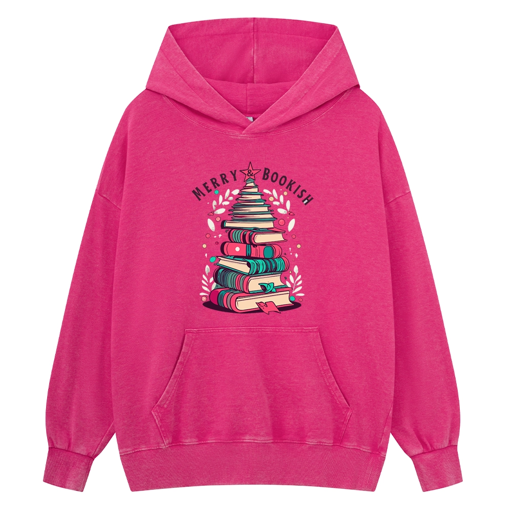 Pagewings Merry & Bookish Christmas Unisex Washed Hoodie