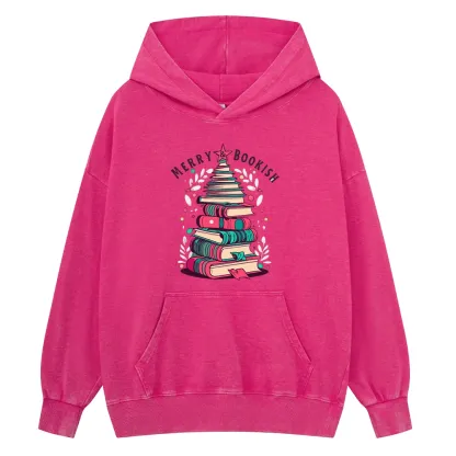 Pagewings Merry & Bookish Christmas Unisex Washed Hoodie