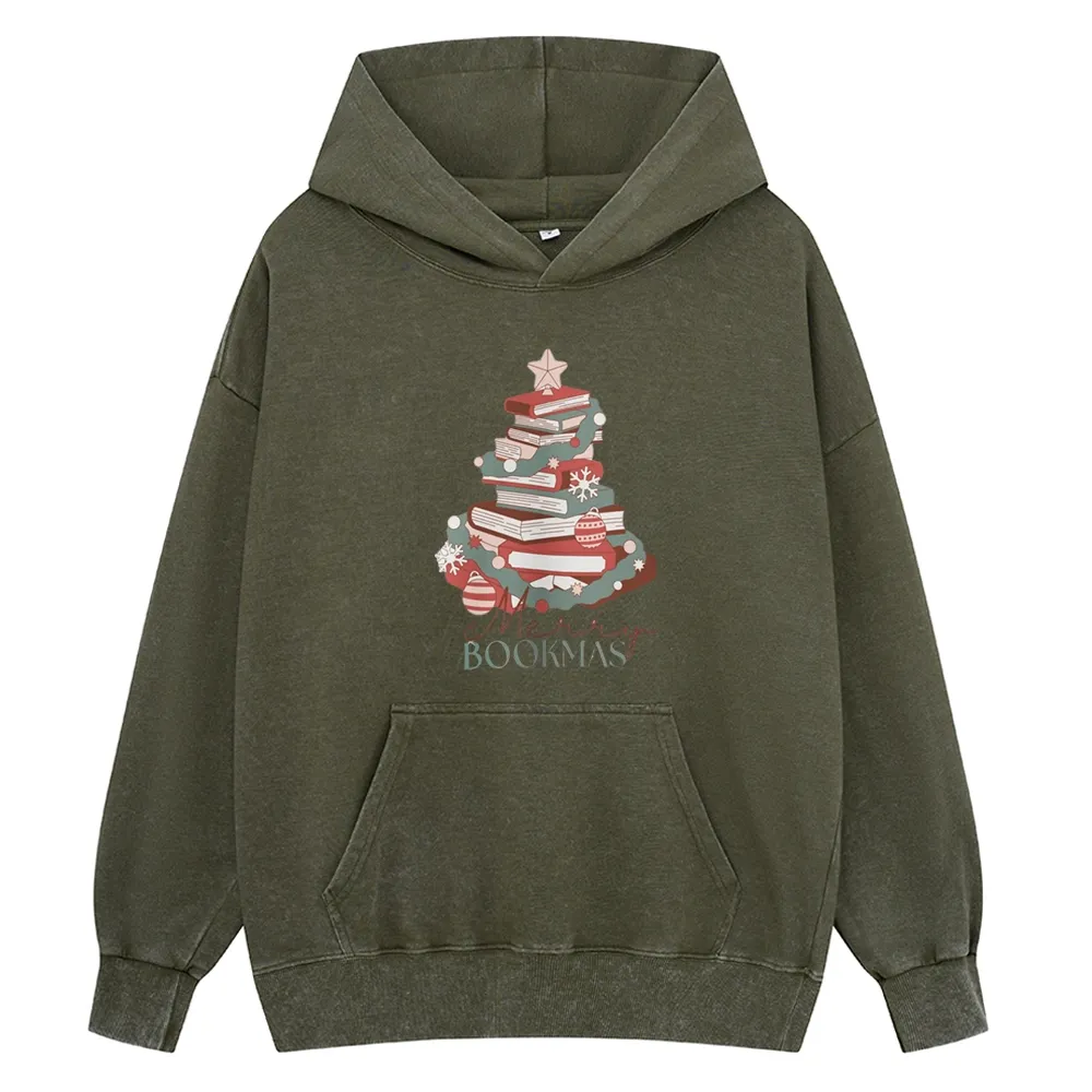Pagewings Merry Bookmas Unisex Washed Hoodie