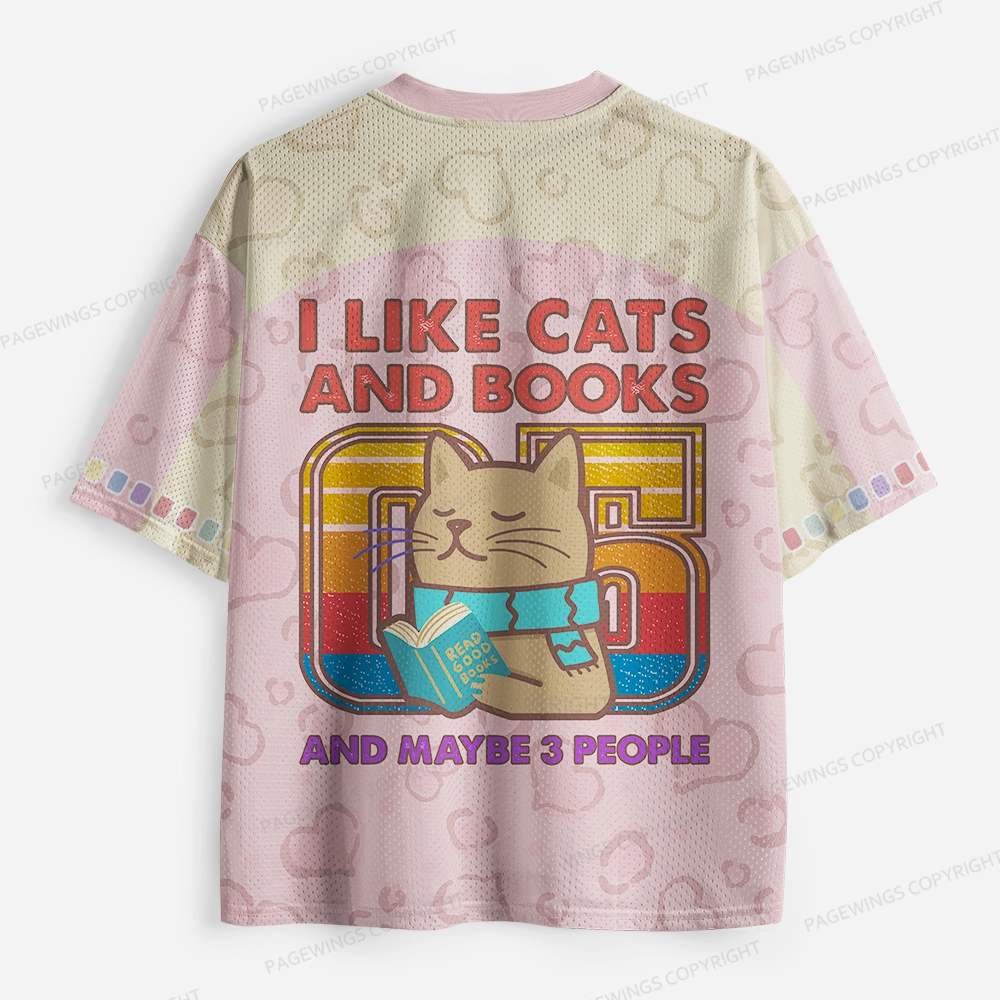 Pagewings I Like Cats And Books And Maybe 3 People Unisex Mesh Jersey