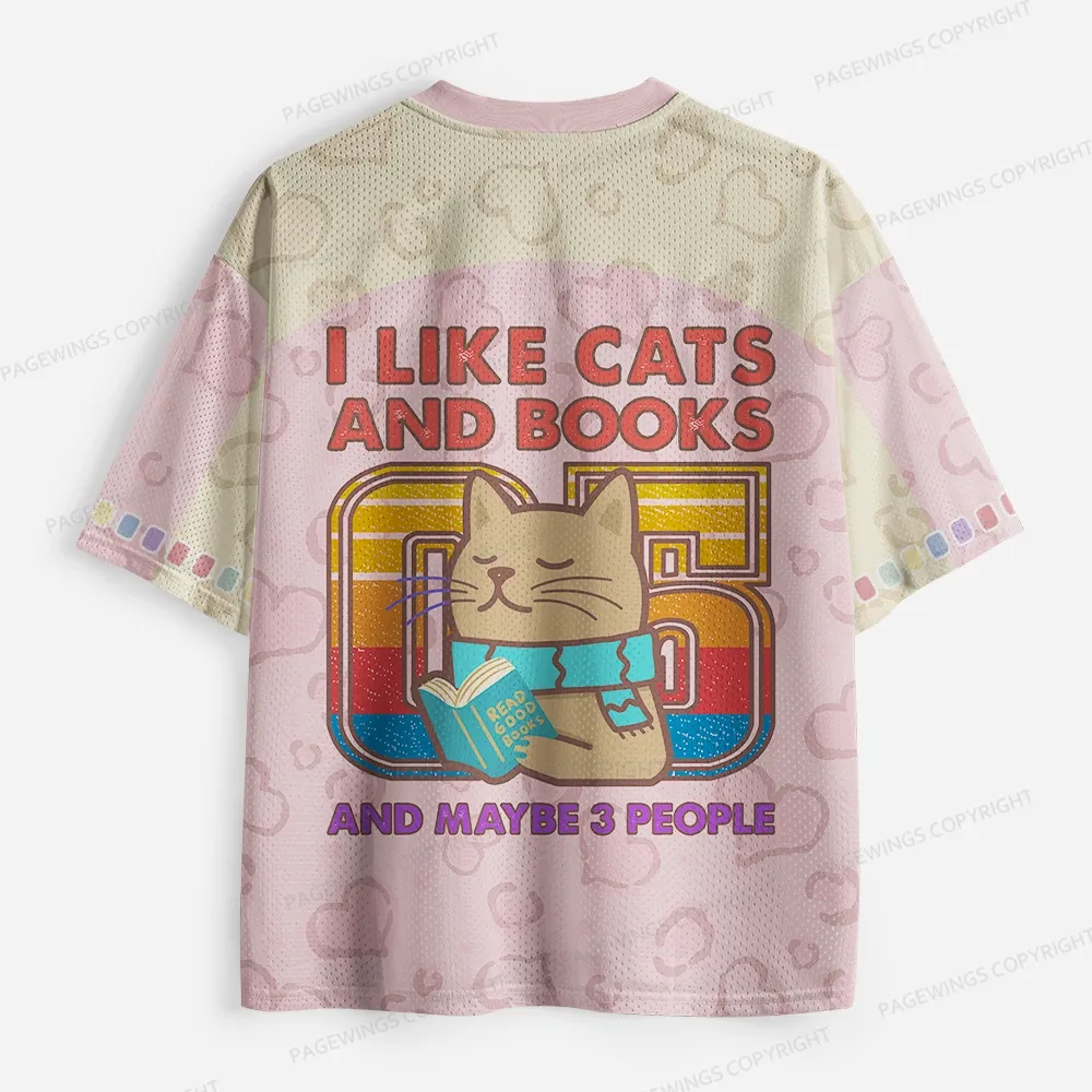 Pagewings I Like Cats And Books And Maybe 3 People Unisex Mesh Jersey