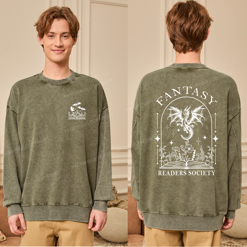 Pagewings Fantasy Reader Society Unisex Washed Sweatshirt