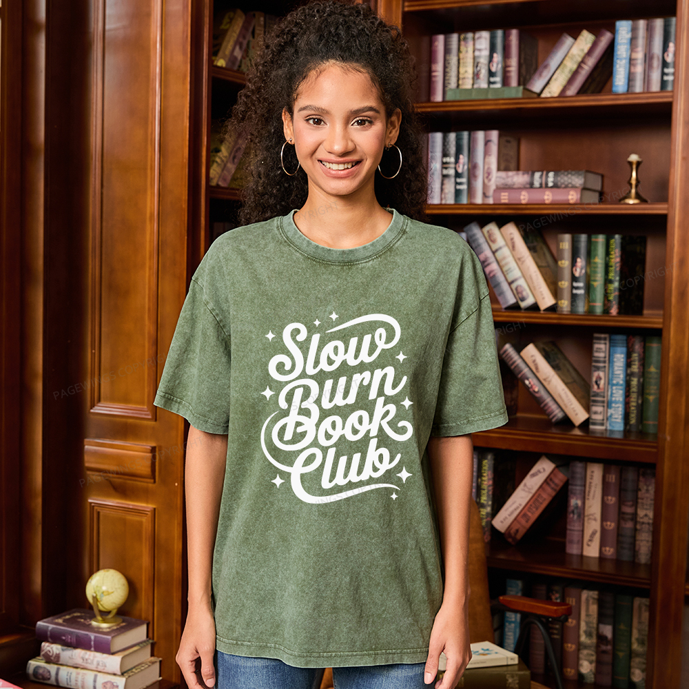Pagewings Slow Burn Book Club Unisex Washed T-shirt
