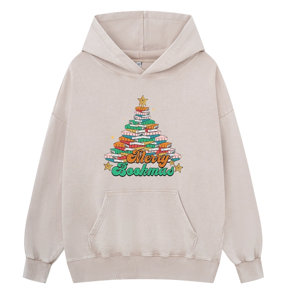 Pagewings Christmas Merry Bookmas Unisex Washed Hoodie