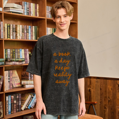 Pagewings A Book A Day Keeps Reality Away Unisex Washed T-shirt