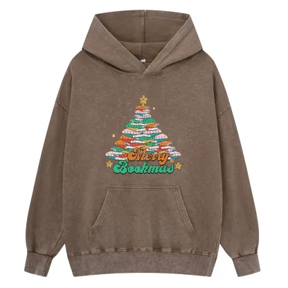 Pagewings Christmas Merry Bookmas Unisex Washed Hoodie