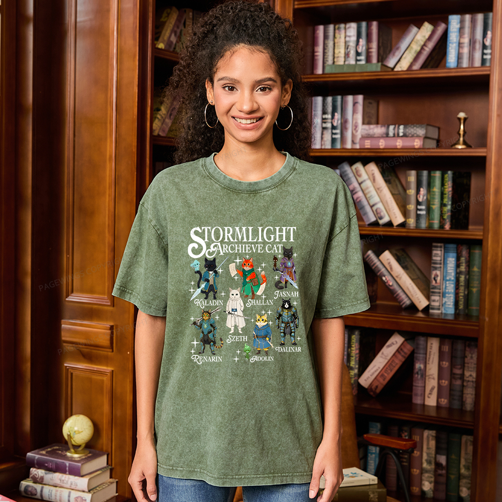Pagewings Cat Characters Unisex Washed T-shirt