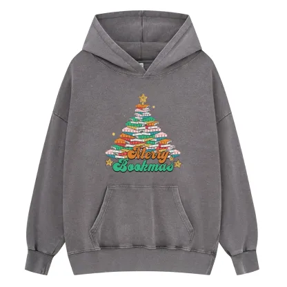 Pagewings Christmas Merry Bookmas Unisex Washed Hoodie