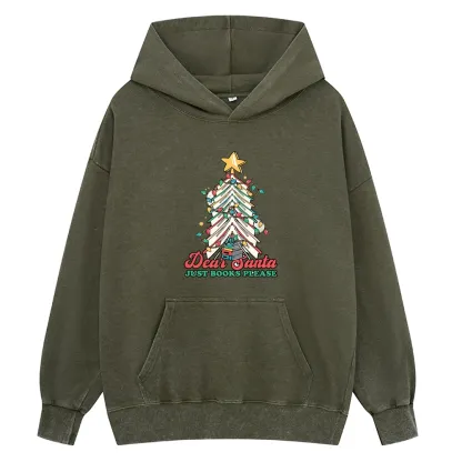 Pagewings Christmas Dear Santa Just Books Please Unisex Washed Hoodie