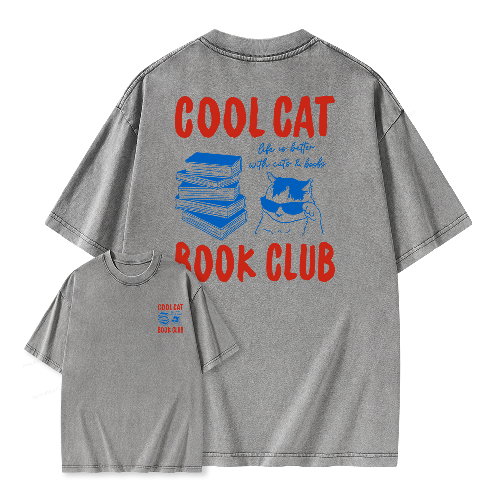 Pagewings Cool Cat Book Club Unisex Washed T-shirt