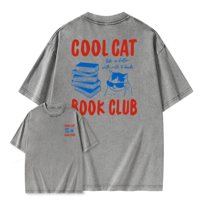 Pagewings Cool Cat Book Club Unisex Washed T-shirt