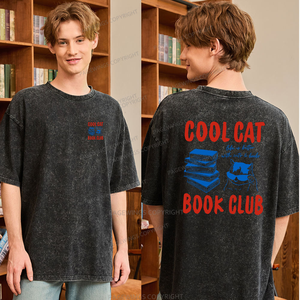 Pagewings Cool Cat Book Club Unisex Washed T-shirt