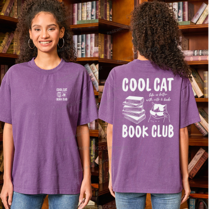 Pagewings Cool Cat Book Club Unisex Washed T-shirt