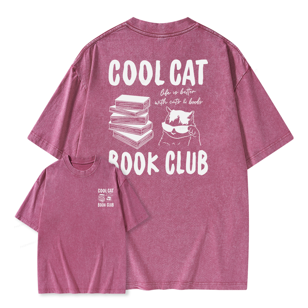 Pagewings Cool Cat Book Club Unisex Washed T-shirt
