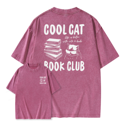 Pagewings Cool Cat Book Club Unisex Washed T-shirt