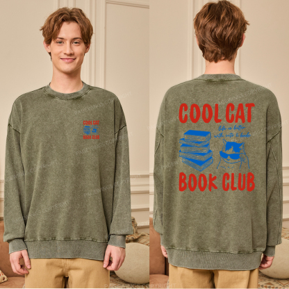 Pagewings Cool Cat Book Club Unisex Washed Sweatshirt