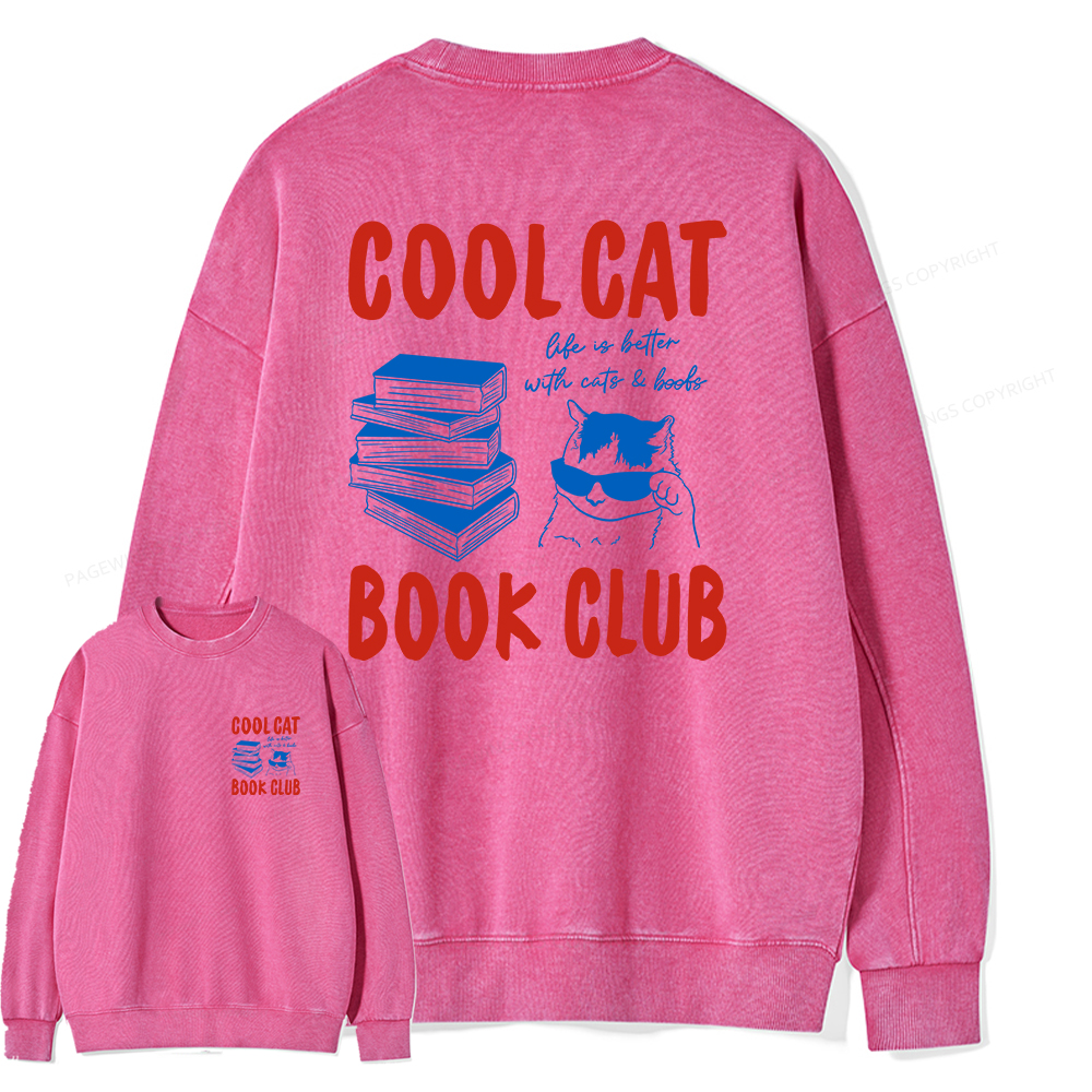 Pagewings Cool Cat Book Club Unisex Washed Sweatshirt